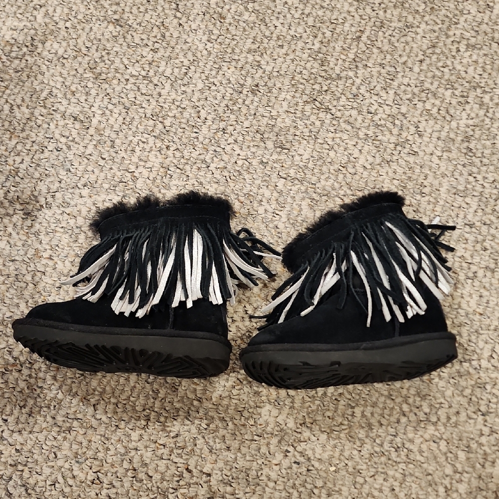 UGG Kids Black and White Fringe Boots